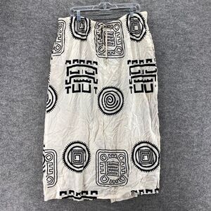 Ashro Skirt Women 1X Plus White Geometric Midi A-Line Drawstring Rayon Mid Rise